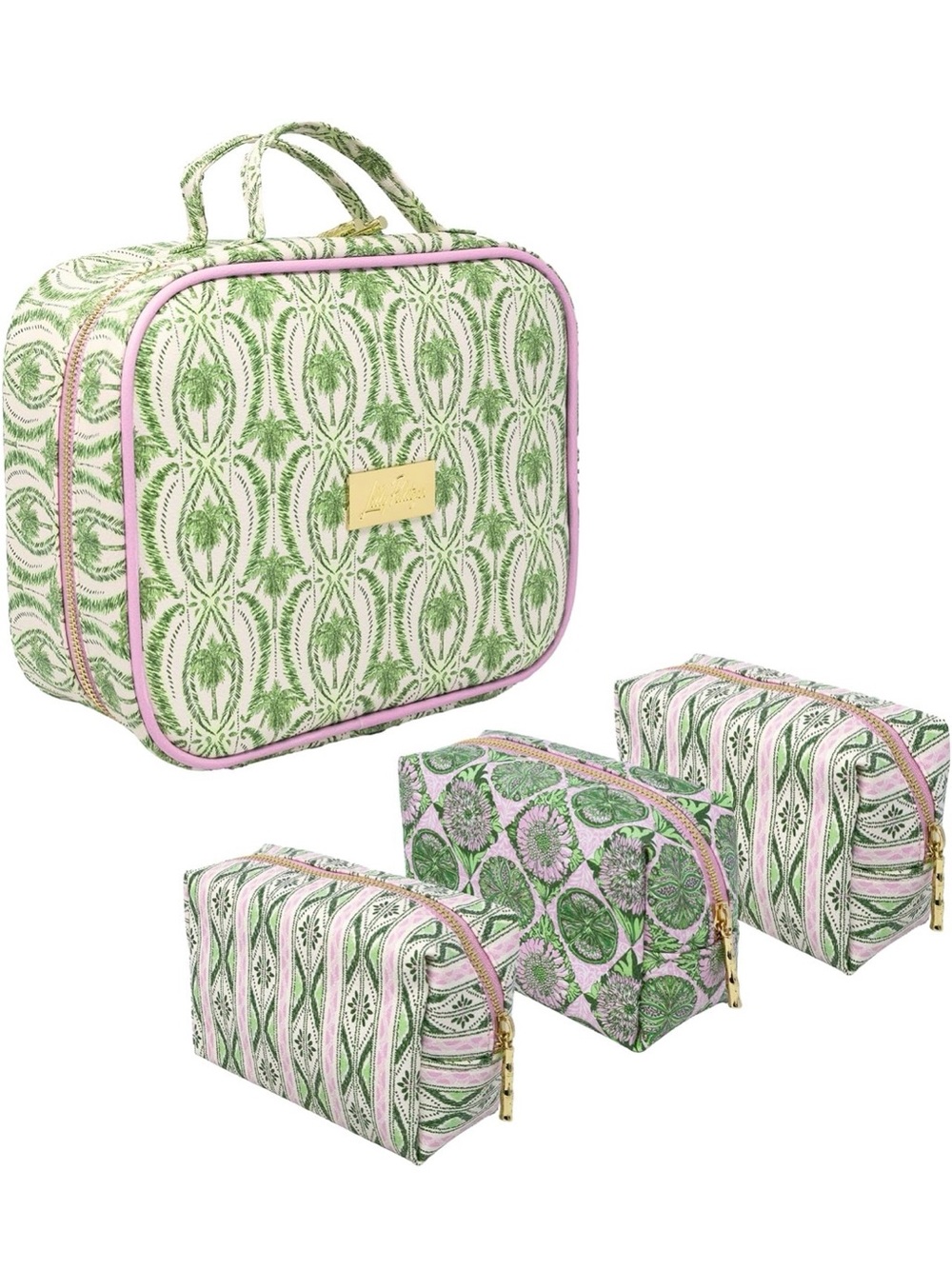 Lilly Pulitzer Green and Pink Patterned Travel Cosmetic Set NWT